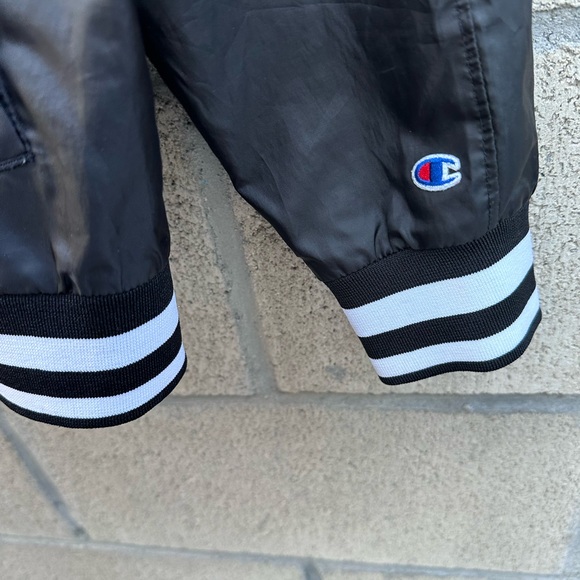 Champion Black Varsity Bomber Jacket Logo Snap Front Women’s M - Picture 4 of 7
